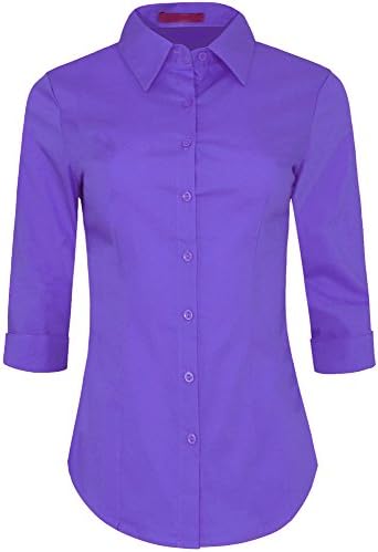 Iron Puppy Womens 3/4 Sleeve Skinny Button Down Collared Shirts With Stretch