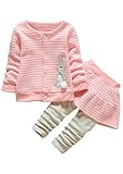 Kids Clothes Girl Baby Long Sleeve Cotton Clothing Pants Outfits Set(Rabbit Pink,12-18Months)