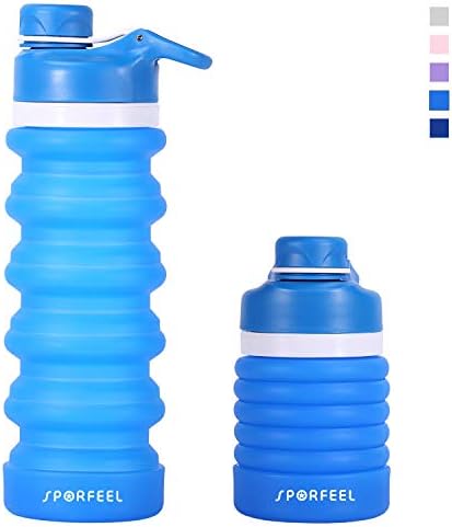 SPORFEEL Collapsible Water Bottles 18 oz, Folding Silicone BPA Free Water Bottles for Travel Sports Camping Hiking Running Cycling Climbing