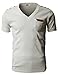 H2H Mens Basic Cotton V-Neck T-Shirts with Point Shoulder Button Leather Pocket Ivory US S/Asia M (JDSK16)