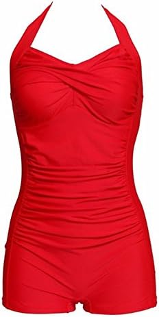 Pin Up Halter Swimwear Bathing suit Monokinis Retro Classic One Piece Bikini (2XL, Red)