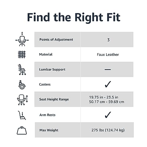 Amazon Basics Classic Puresoft PU Padded Mid-Back Height Adjustable Office Computer Desk Chair with Armrest, 26"D x 23.75"W x 42"H, Black - Image 5