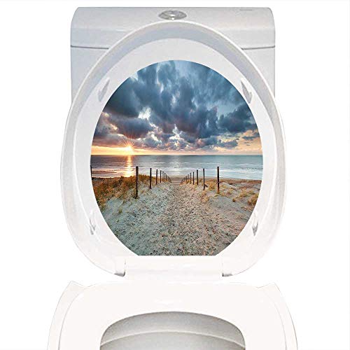 Toilet Sticker Themeative Print Seaside Decor Seaside Walking North Holland Netherland Sundown Romantic Sunlight Sunbeams. Home Decor Applique Papers W13 x L16