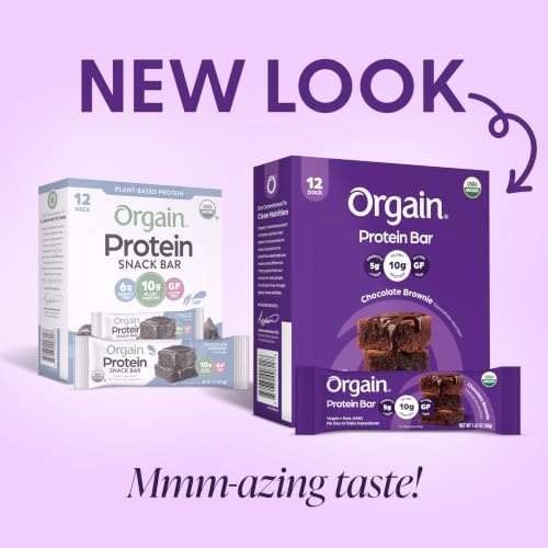 Orgain Organic Vegan Protein Bars, Chocolate Brownie - 10g Plant Based Protein, Gluten Free Snack Bar, Low Sugar, Dairy Free, Soy Free, Lactose Free, Non GMO, 1.41 Oz (12 Count)