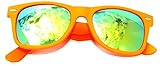 Vintage Retro Classic Mirror Reflective Revo Lens Wayfarer Style Sunglasses - 80's Fashion - Mens or Womens - Over 20 Colors Available (Mirror Lens - Orange Frame)