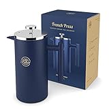 Best French Press Coffee Maker 34 oz - Double Wall Stainless Steel Insulated Coffee Presses with Filtration - 4 Small Single Cup Servings - Large 1000 ml Measuring Marks by FikaPress