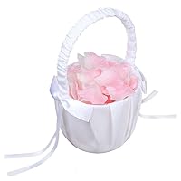 Agordo Soft Satin Bowknot Rinbon Flower Girl Basket for Wedding Ceremony Party (Wh W2V3