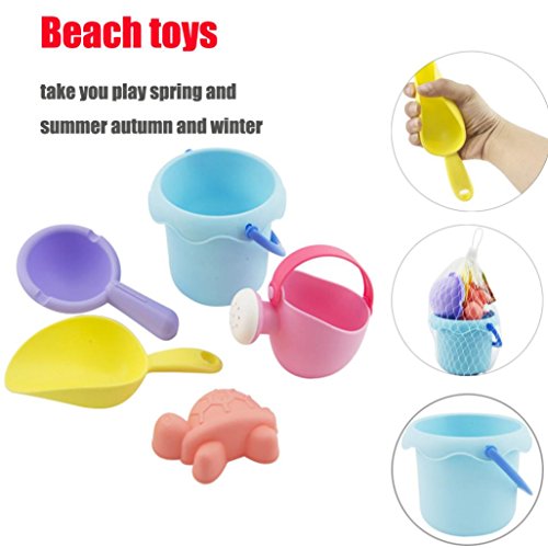 Leegor 5Pcs Kids Soft Silicone Beach Toys Sandbeach Castle Bucket Spade Shovel Rake Water Tools Bathtub Plaything (A)