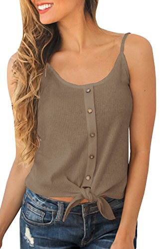 image for LAICIGO Womens Summer Crop Spaghetti Strap Tie Front Ribbed Tank Tops 