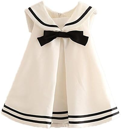 Amazon Littlespring夏 ガールズ 女の子 白 マリン風ワンピース 襟付き セーラー ワンピース 襟付き Aライン フレアー リボン付きワンピース ノースリーブ140 ワンピース チュニック 通販