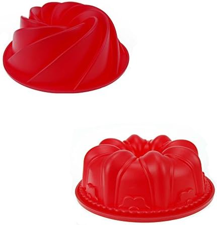 Mirenlife Large Spiral Shape Silicone Cake Pan and Large Pumpkin Shape Silicone Cake Mold Set, Bread Chocolate Baking Mold Fluted Mold Bunt Pan, Set of 2, Red