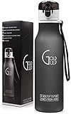 Gold Gulp Best Small Sport Water Bottle BPA Free 18 oz Tritan Eco Friendly Best for Gym Yoga Running Outdoors Camping Safe For Kids Easy To Use One Hand One Click With Flip Top Leak Proof Matte Black