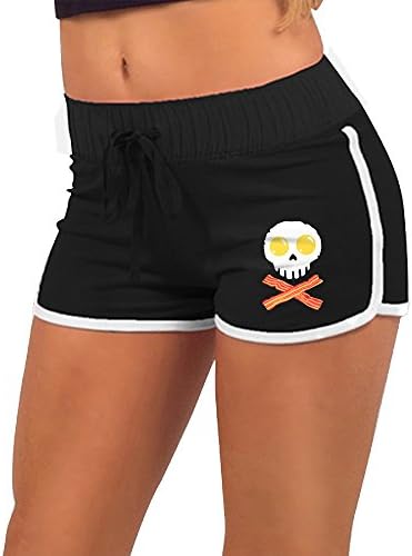 Eggs And Bacon Skull Crossbones Women's Yoga Running Workout Shorts Athletic Pants Elastic Waist L