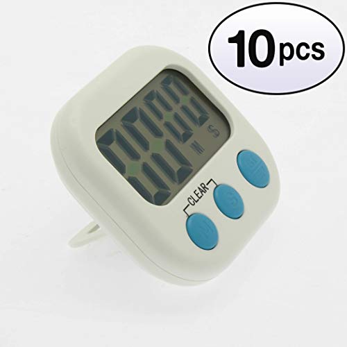 GOWOS (10 Pack) Digital Kitchen Timer, Big Digits, Loud Alarm, Magnetic Backing, Stand, White