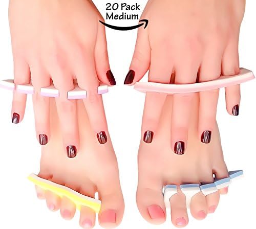 Pedicure Manicure Toe Separators Spacers Durable Soft Foam Individually Wrap Disposable For Nail Finger Foot Spa Professional Quality Home or Salon (20 Pack (40 pc), Medium)