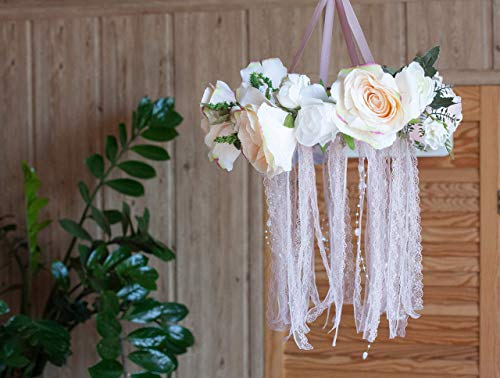 Floral Crib Mobile Baby Chandelier Flower Dreamcatcher Baby Girl Ivory Mobile for Crib Bohemian Nursery Decor Diam 14 inch(35 cm) Baby Shower Gift - Thumbnail 6