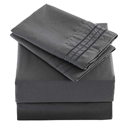 COHOME Full Bed Sheets Set 4 Piece, Microfiber 1800 Thread Count Luxury Egyptian Sheets-Stain Wrinkle Fade Resistant, Hypoallergenic 16 inch Deep Pocket Bedding Set (Dark Grey)