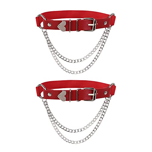 alisikee Adjustable Leg Garter with Chains, Elastic Punk Thigh Garters for Women, 1 Pair