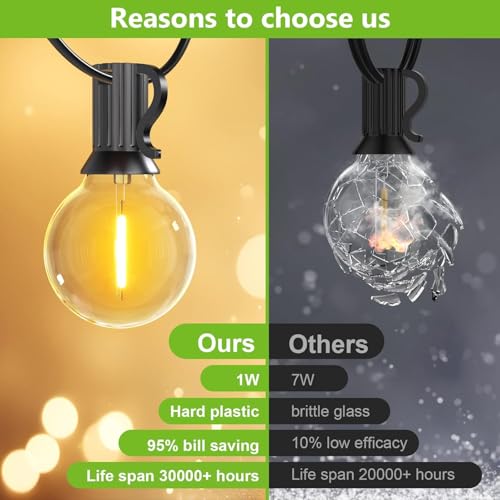 LaPitio Outdoor Light Chain 45.7 m IP45 Waterproof Connectable Outdoor Lights with 75 + 2 G40 Shatterproof Plastic Bulbs, Warm White 2700 K for Garden, Patio, Parties, Weddings
