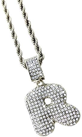 Exo Jewel CZ Diamond Bubble Alphabet Letter Pendant Necklace with 24" Rope Chain