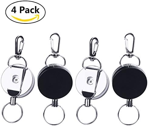 4 Pack -Badge Reel, Heavy Duty Retractable Badge Holder Half Metal Key Reels Retracting Badge Clips