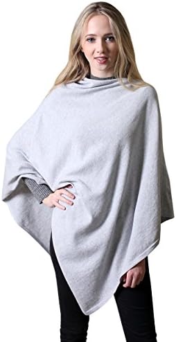 100% Organic Cotton 5-Way Knit Poncho Wrap. Soft Warm All-Season Eco-friendly (Light Grey)