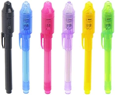 SELFON 6Pcs/Set Invisible Ink Pen Built In UV Light Magic Marker For Pen Safety To Use