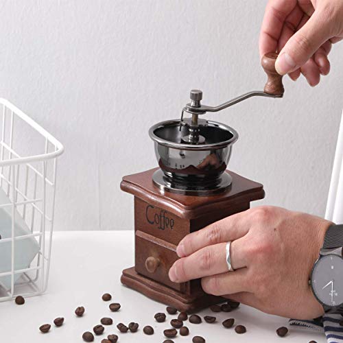 Gleamgo Manuelle Kaffeemühle aus Holz im Vintage-Look mit Handkurbel und verstellbarer Zahneinstellung, tragbare… – Bild 3