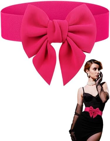 BODIY Women Bow Stretch Waist Belt Red Crystal Wide Dresses  display picture 1