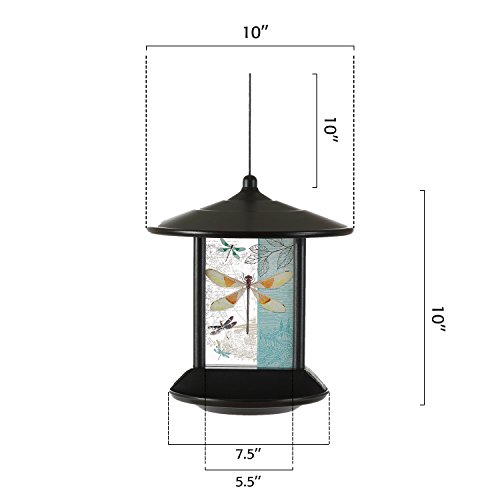CEDAR HOME Hanging Solar Bird Feeder Outdoor Garden Decorative Water Proof Glass Pet BirdFeeder with Eave, Iridescent Dragonfly - Thumbnail 4