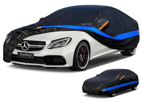 Holthly Waterproof Outdoor Car Cover, 10 Layer Car Cover, Sun and Dust Protector Cover, Car Layer Suitable for Audi A4 A5, BMW 3 Series, Mercedes C-Class, VW Passat, etc. 3XL