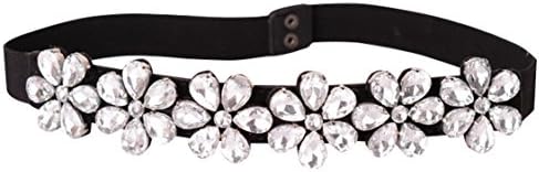 SanJL Women's Crystal Beaded Stretch Belts for Birthday Gifts