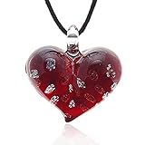 Hand Blown Venetian Murano Glass Red with Tiny Flowers Pendant Necklace, 18-20 inches