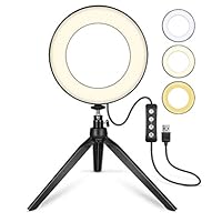 Ouyilu LED Ring Light 6.3" with Tripod Stand for YouTube Video and Makeup, Mini LED Camera Light with Cell Phone Holder Desktop LED Lamp with 3 Light Modes & 11 Brightness Level (6.3")