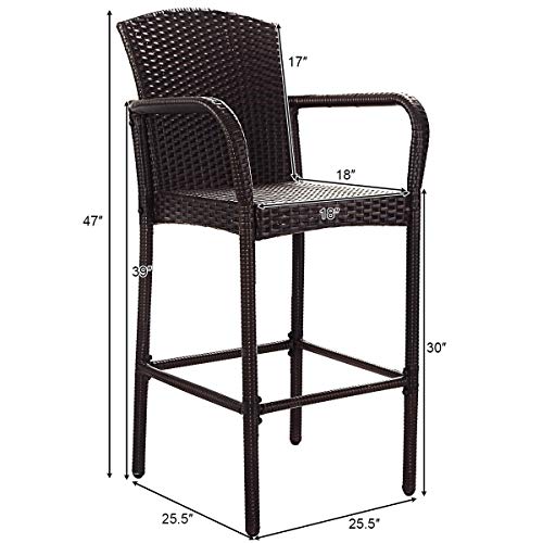 COSTWAY Rattan Wicker Bar Stool, Outdoor Backyard Chair Patio Furniture