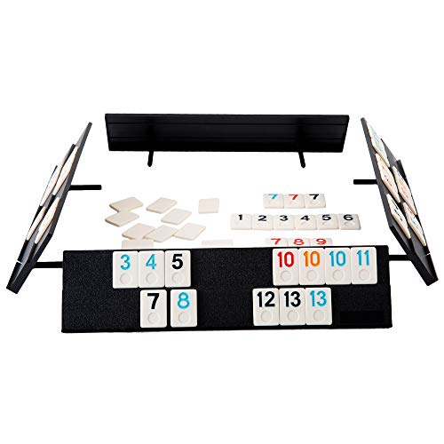 Homwom 106 Tiles Rummy Game - Travel Games Rummy Board Game Rummy Set with Aluminum Case & 4 Anti-Skid Durable Trays