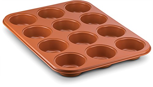 Ceramic Coated Copper Muffin Pan 12 Cup - Premium Nonstick, Even Baking, Dishwasher and Oven Safe - PTFE/PFOA Free -Red Cookware and Bakeware by Bovado USA - Thumbnail 5
