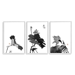 Framed Home Artwork Lotus for Living Room Bedroom x3 Panels