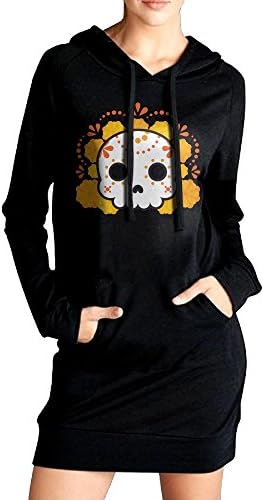 Sugar Skull Slim Fit Hoodie Pockets Dress Long Sleeve Casual Sweatshirt For Women Black