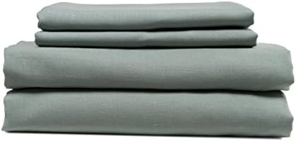 European Made Pure Linen Sheets Set (Flat, Fitted and 2 Pillowcases). 100% Fine Organic and Natural Flax (Queen, Viridian Sage)