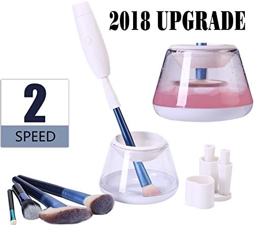 Makeup Brush Cleaner and Dryer Machine, Suit for All size Makeup Brushes，Adjustable Electric Brush Cleaner and Dryer Machine, Clean Completely in Seconds and Dry with 4 Rubber Holder(white)