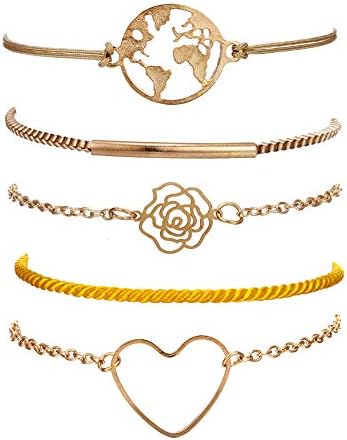 VONRU Beaded Bracelets for Women - Adjustable Charm Pendent Stack Bracelets for Women Girl Friendship Gift Rose Quartz Bracelet Links with Pearl Gold Plated