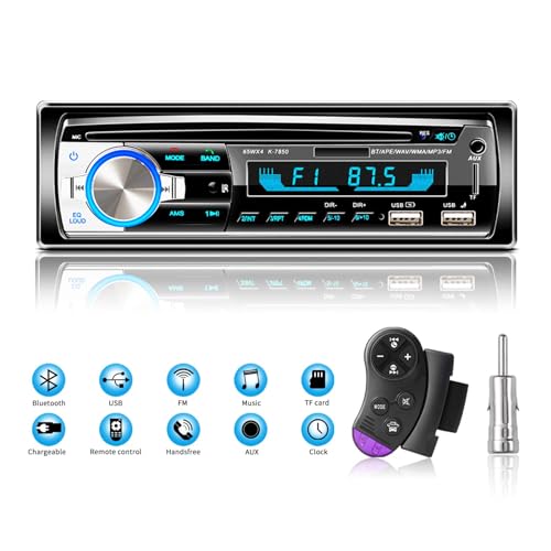 Bluetooth Handsfree Car Radio, Lifelf Stereo Radio 4 x 65W 1 DIN Car Radio Receiver with MP3 Player WMA FM Remote Control, Two USB Ports, Support iOS, Android (No RDS/CD)