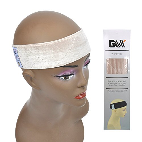 GEX Beauty Flexible Velvet Wig Grip Wig Band Scarf Head Hair Band Adjustable Fastern (Cream)