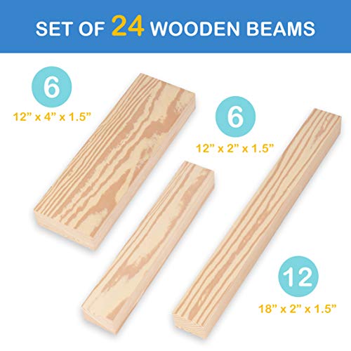 Playlearn Foam Wooden Beam Building Blocks - 24 Pieces - Block Set for Kids - Safe Non Toxic Eva Foam - Thumbnail 2