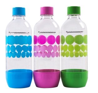 Original Sodastream Carbonating Bottle Three Pack ( blue, pink, green ) 1 Liter / 3.38oz Lasts Up To 3 Years - New Design Launched 2015