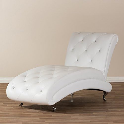 Indoor Chaise Lounge Chair - Modern Oversized Button Tufted Faux Leather Living Room Lounger (White)
