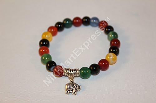 8mm (0.35") Tibet Mixed Agate Crystal Buddhist Monk Mala Bracelet Prayer Bead with Elephant Feng Shui Lucky Amulet