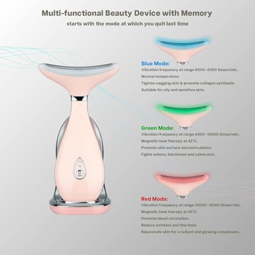 VRAIKO LILY Neck Face Massager, Face Sculpting tool, Skin Rejuvenation Device with Thermal, Triple Action LED and Vibration, for Anti-aging, Lifting and Tightening Sagging Skin (Pink)