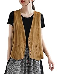 Zontroldy Womens Cotton Linen Vest Casual Loose V